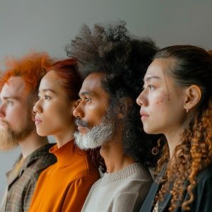 Les profils latéraux de quatre personnes