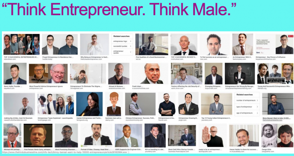 Google image search of the term “Entrepreneur Person”. majority of people is male