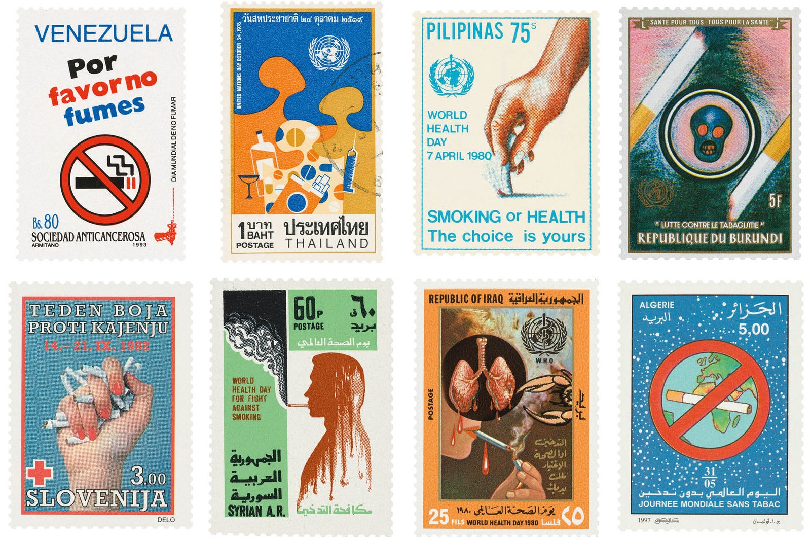 A series of anti-smoking campaign stamps