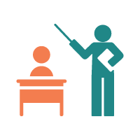 Icon of student with instructor close by