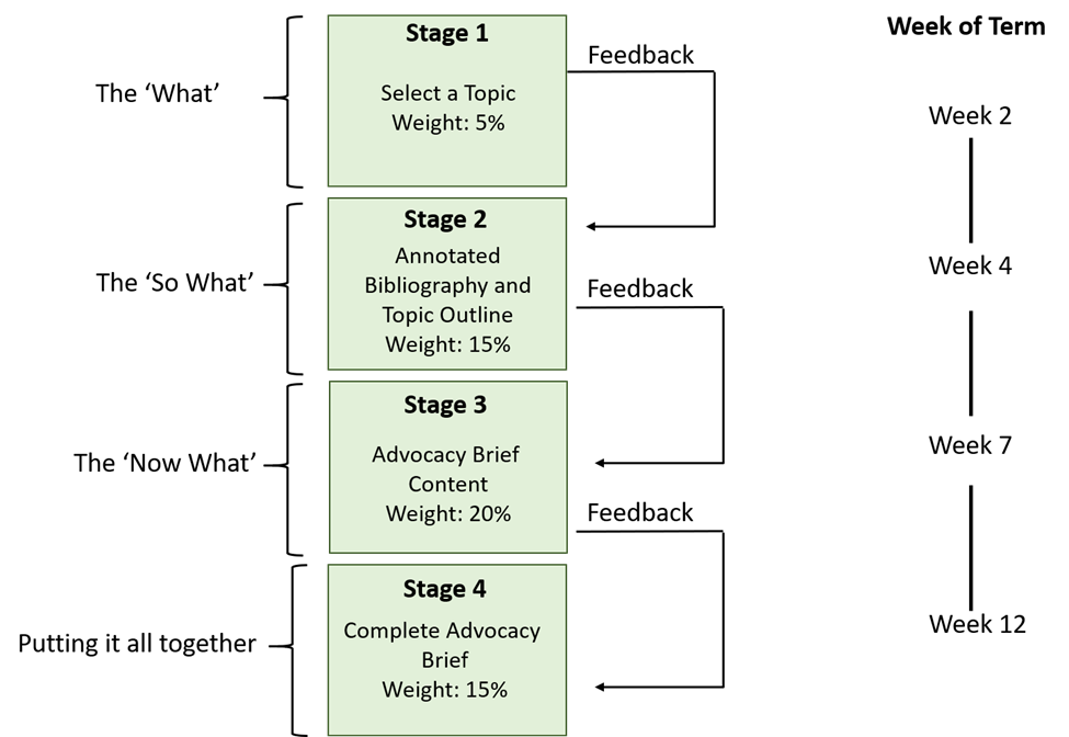 Term Assignment Road Map demonstrates the movement of students through the four stages of the assignment