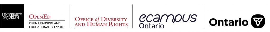 Logos: University of Guelph, OpenEd Open Learning and Educational Support, Office of Diversity and Human Rights, eCampusOntario, Ontario.