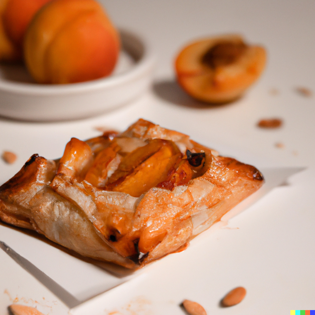 A professional photo of a Patisserie made with filo pastry and peaches.