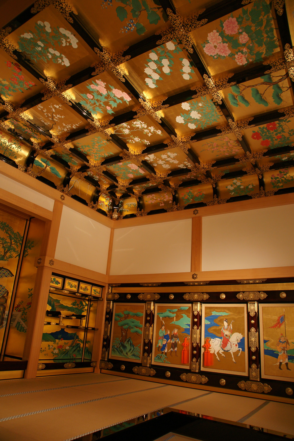 The ornate, gilded ceiling of a Japanese Edo-period castle, Kumamoto Palace.