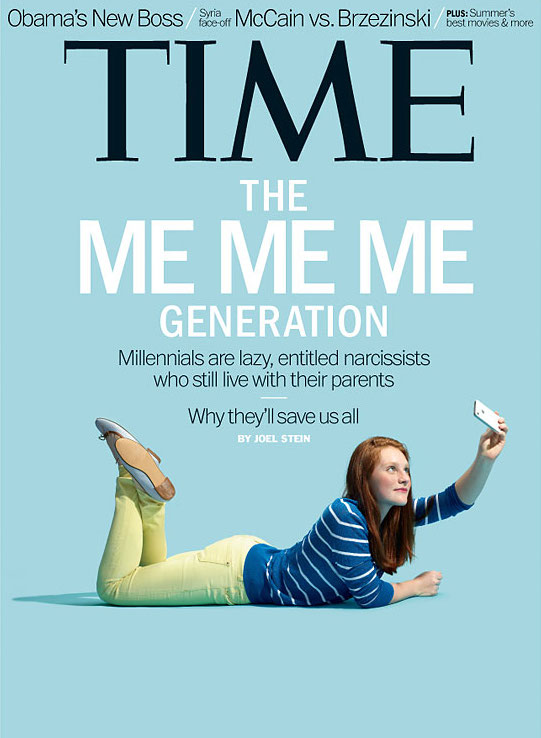 Time magazine cover for the issue Millennials: The Me Me Me Generation