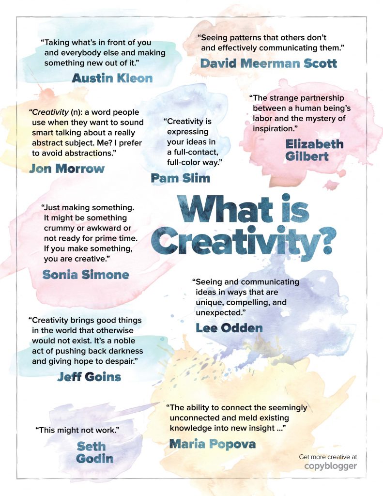 A poster with quotes about creativity, the text is available below.