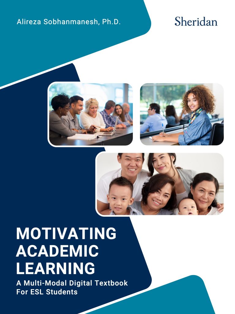 Book Cover stating Motivating Academic Learning, A multi-modal visual textbook for ESL students and the author name