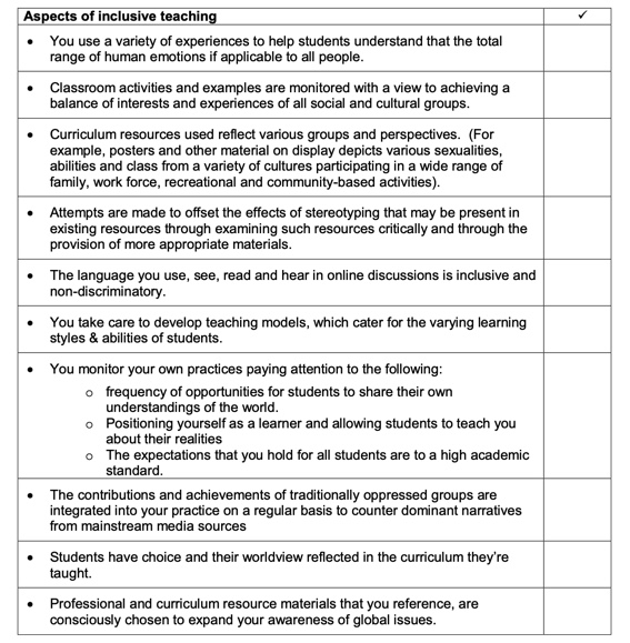 Image of culturally relevant and responsive checklist