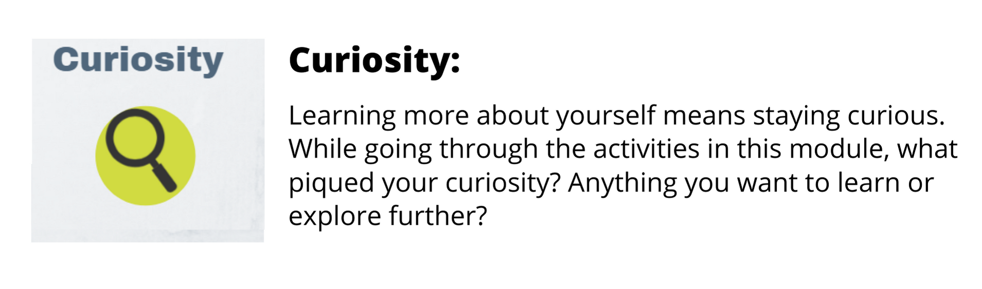 Typed theme and icon representing the five mindsets listed for career resilience: curiosity is represented by a microscope, flexibility by waves, optimism by a smiley face, persistence with a running person, and risk-taking with a parachute.
