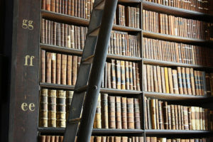 Stacks of books in a library