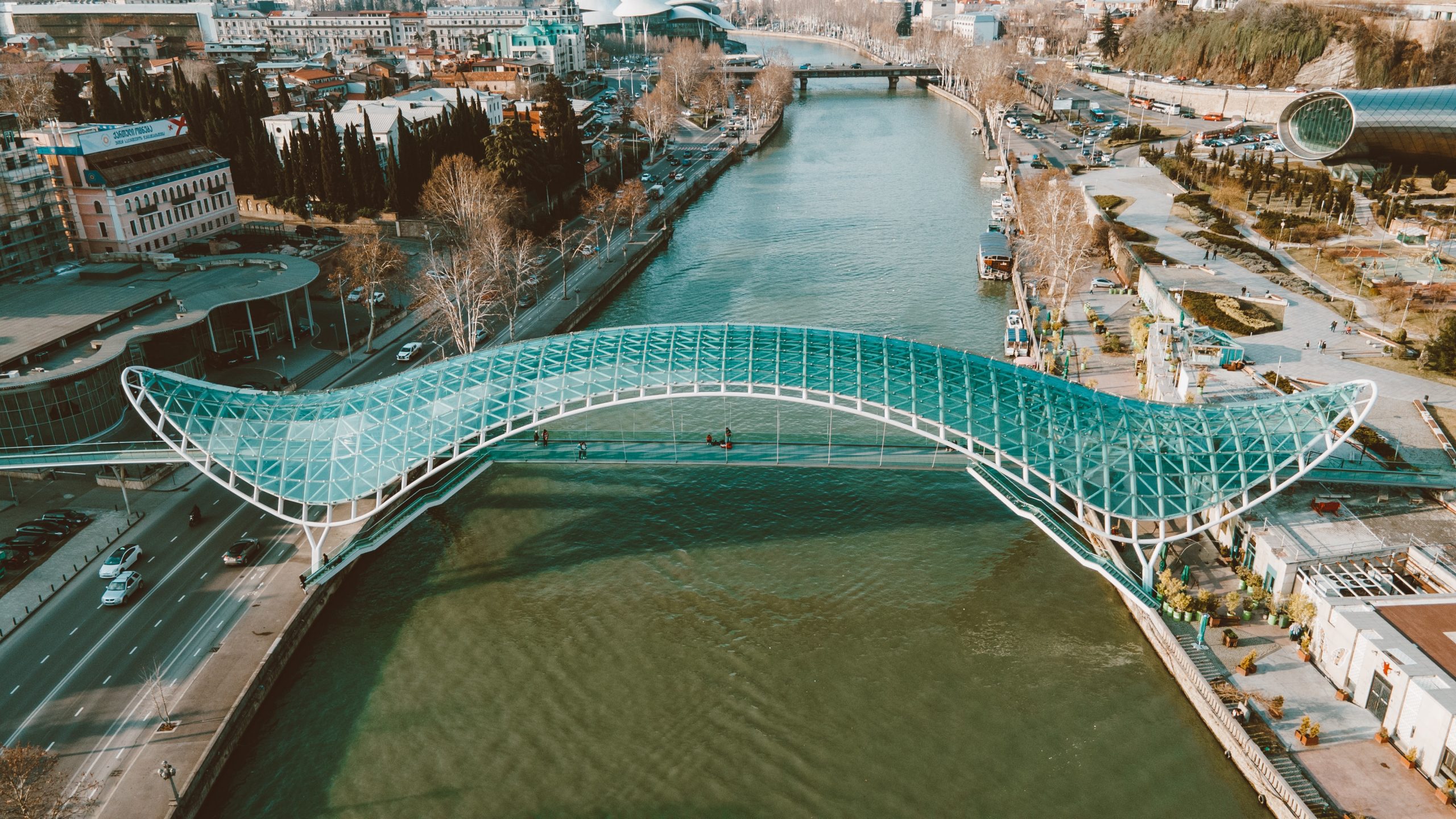 Aeriel Shot of a Bridge in a City