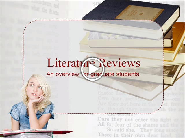 A video titled "Literature Reviews: An overview for graduate students." Video here: https://www.lib.ncsu.edu/tutorials/litreview/. Transcript available here: https://siskel.lib.ncsu.edu/RIS/instruction/litreview/litreview.txt