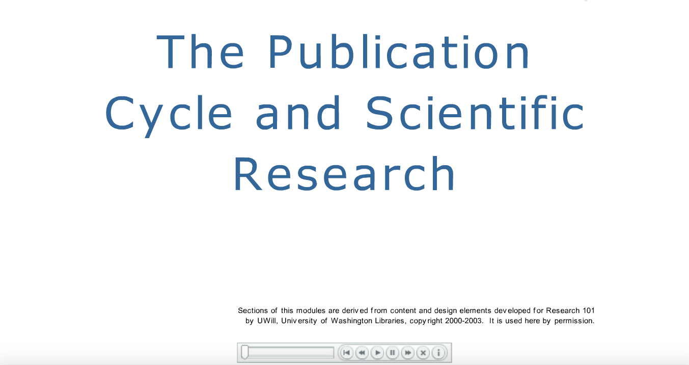 Tutorial on "The Publication Cycle and Scientific Research" Click on image to follow full tutorial. Link: https://ocw.mit.edu/ans7870/3/3.093/f06/tutorials/pub-cycle-with-quiz.swf