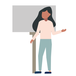 person presenting in front of a board