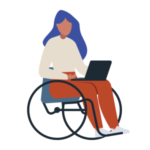 person in a wheelchair on a computer