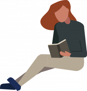 A woman with brown hair reading a book