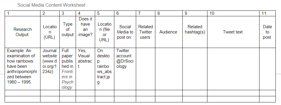 A social media content worksheet