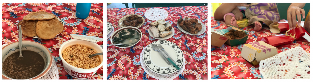 three photos of different meals eaten by the author in Sāmoa
