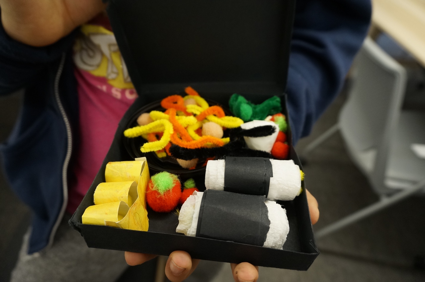 close up of a "bento box" made with crafting materials