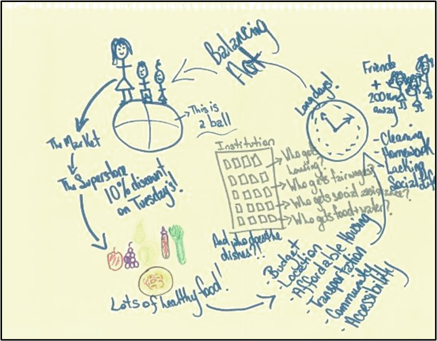 a mind map showing a family and their food buying challenges