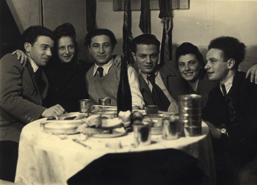Musia Schwartz, and other young survivors in a displaced persons camp in Europe.