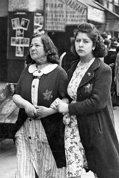 Two Jewish women in Paris, wearing obligatory Jewish stars to identify them as Jews, 1942