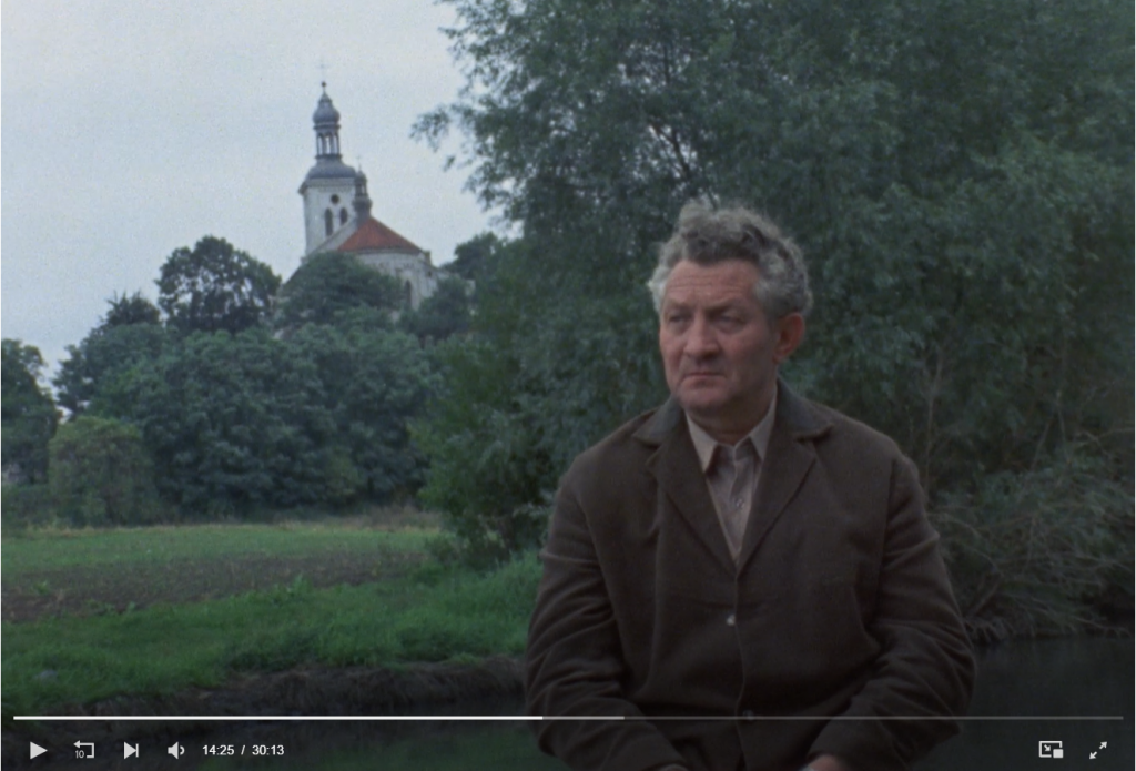 Screen shot of the raw footage of Simon Srebnik in Chelmno.