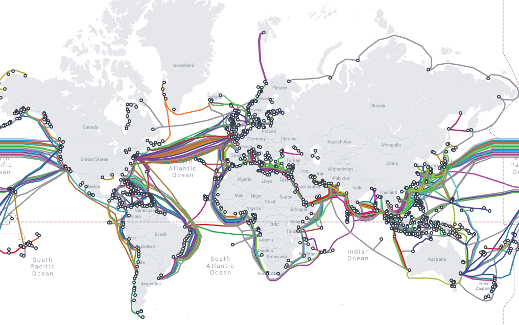 Submarine Cable Map showing cables connecting the world