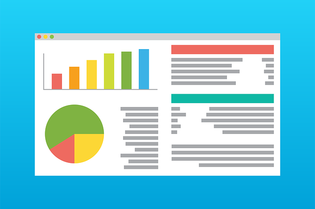 Graphic showing bar and pie chart with unreadable text