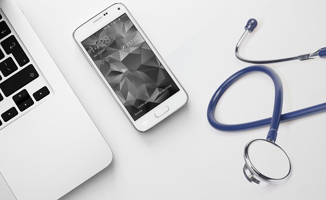 Laptop, cell phone, Stethoscope