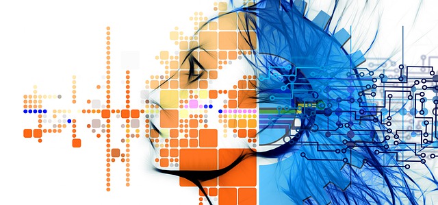 woman’s head facing left with superimposed networks and appearance of language being emitted