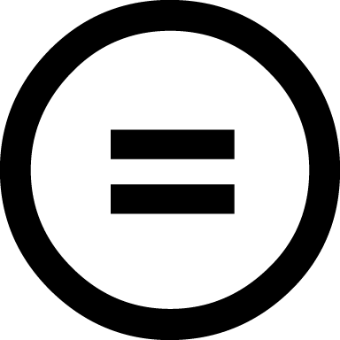 An equal sign within a white circle with a black border. This represents the No Derivatives CC license.