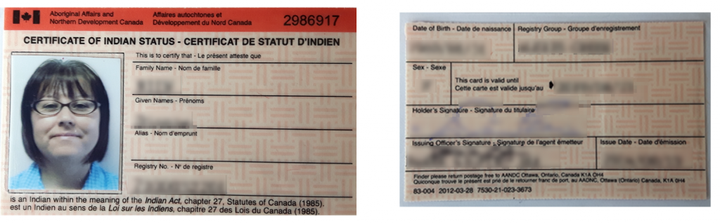 A sample Status Identity Card