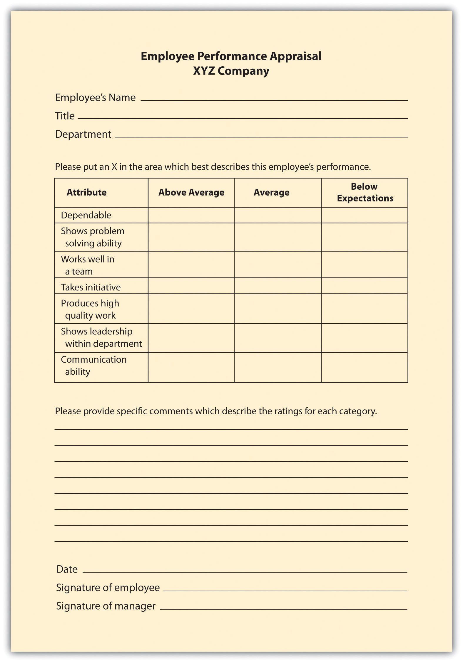 Example of Graphic Rating Scale