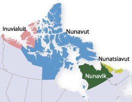 Inuit regions include Nunavut and northern Northwest Territories, Quebec, and Newfoundland.