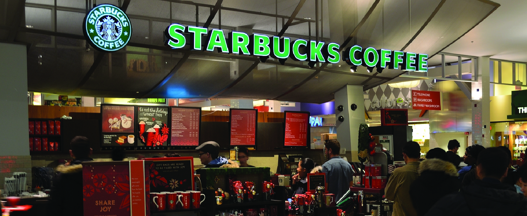 This image shows the inside of a Starbucks Coffee store.