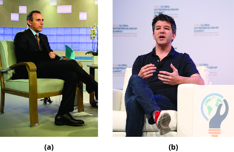 Part A shows Matt Lauer. Part B shows Travis Kalanick.