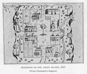 Map of a small settlement on Ste. Croix Island.
