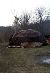Sweat Lodge with a brown covering