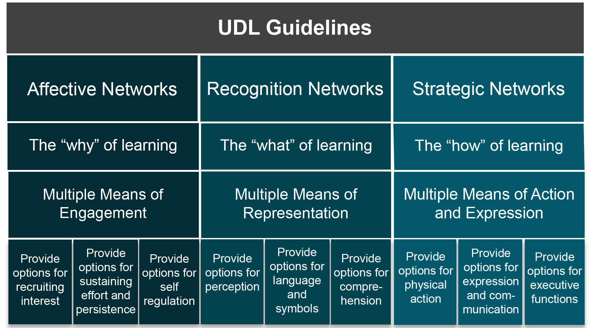 UDL Guidelines Chart. See Plain text description.