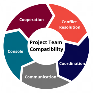 Project team compatibility includes: cooperation, conflict resolution, coordination, communication and console