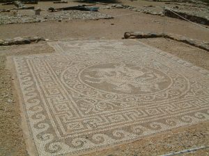 Image showing floor mosaic in House A VI 3 at Olynthus depicting Bellephoron fighting the Chimera on Pegasus