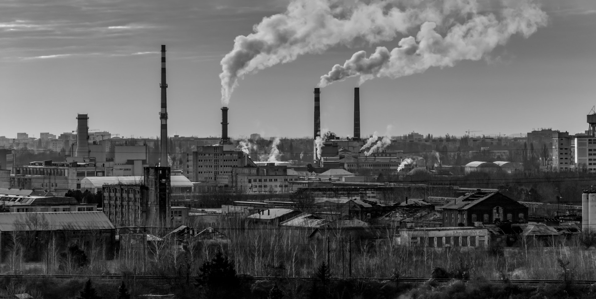 Old industrial Smoke Stacks generating toxins