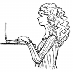A woman types on a laptop.