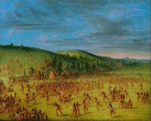 In a painting by George Catlin, he shows how a Choctaw lacrosse game in 1834 had hundreds of players on the field at the same time. (Public Domain)