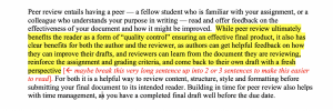 Example of inline comments, where the author's sentence is highlighted in yellow, and the review adds a comment in red suggesting a revision. 