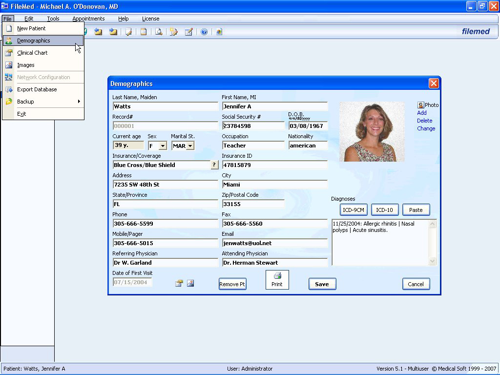 Photo of a computer screen with the patient demographics of a patient in an electronic medical record