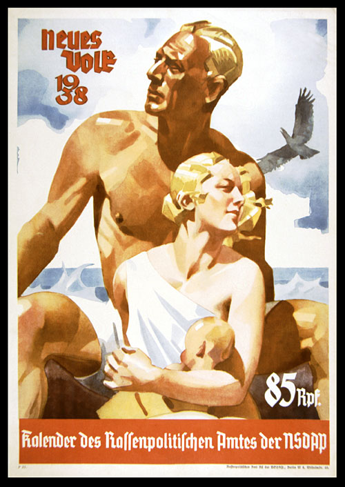 Une peinture sur la couverture d’une revue nazie de 1938 représentant une famille aryenne blonde idéalisée
