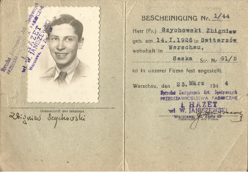 Papier d'identité aryen délivré le 25 mars 1944.