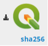 An icon which looks like a stylized green 'Q'. It has a download symbol next to it, and blue text reading 'sha256' below.